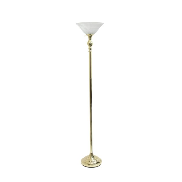 Elegant Designs 1 Light Floor Lamp with Marbleized White Glass Shade, Gold LF2001-GLD